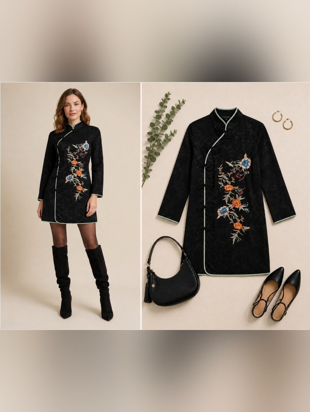 Zara Black Embroidered with Floral Design Mini Dress, Size S